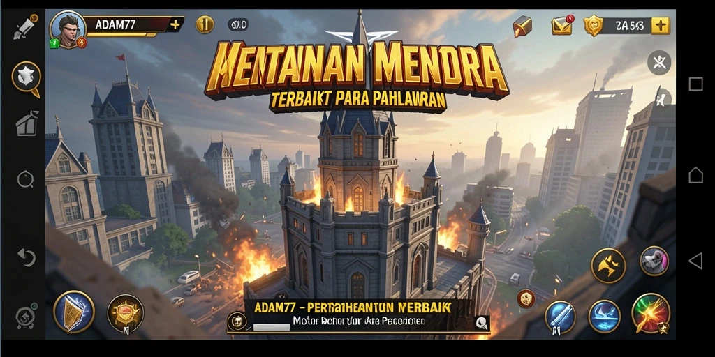 Tampilan gameplay menara pertahanan epik di ADAM77.