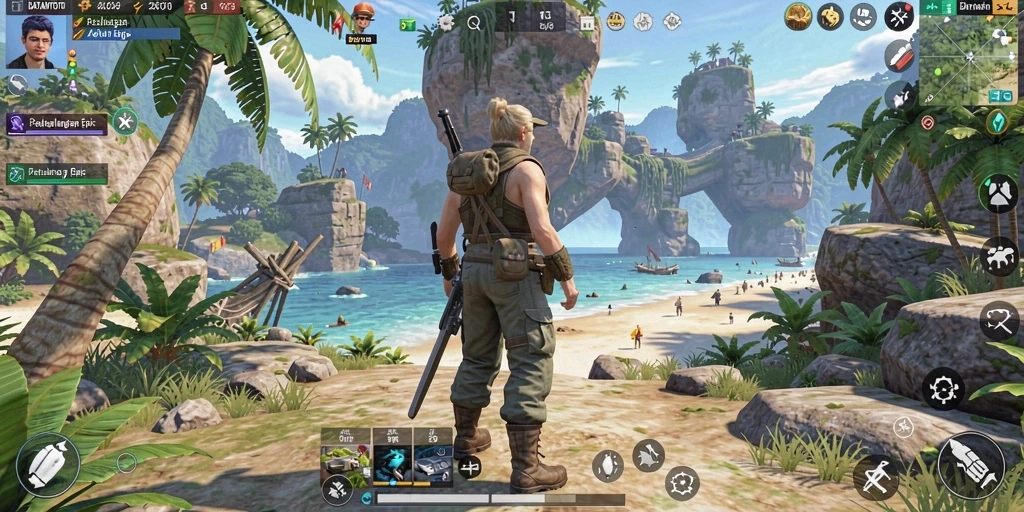 Screenshot gameplay yang menampilkan petualangan di dunia terbuka.
