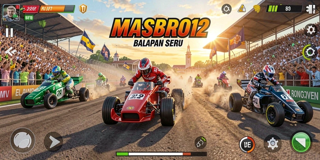 Tampilan gameplay balapan yang mendebarkan di lintasan terbuka.