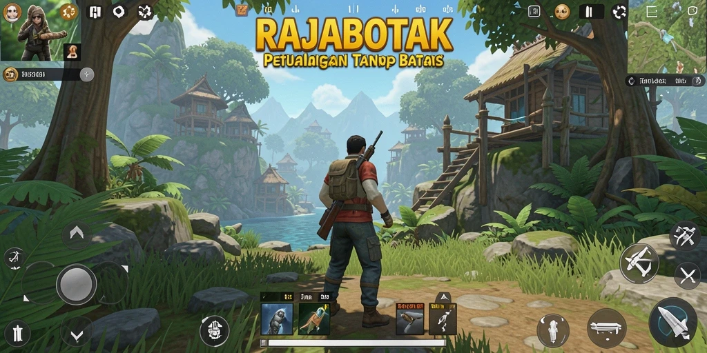 Tangkapan layar menunjukkan gameplay petualangan di dunia terbuka RAJABOTAK.