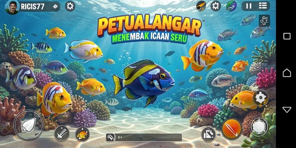 Screenshot gameplay RICIS77 menampilkan aksi menembak ikan yang seru.